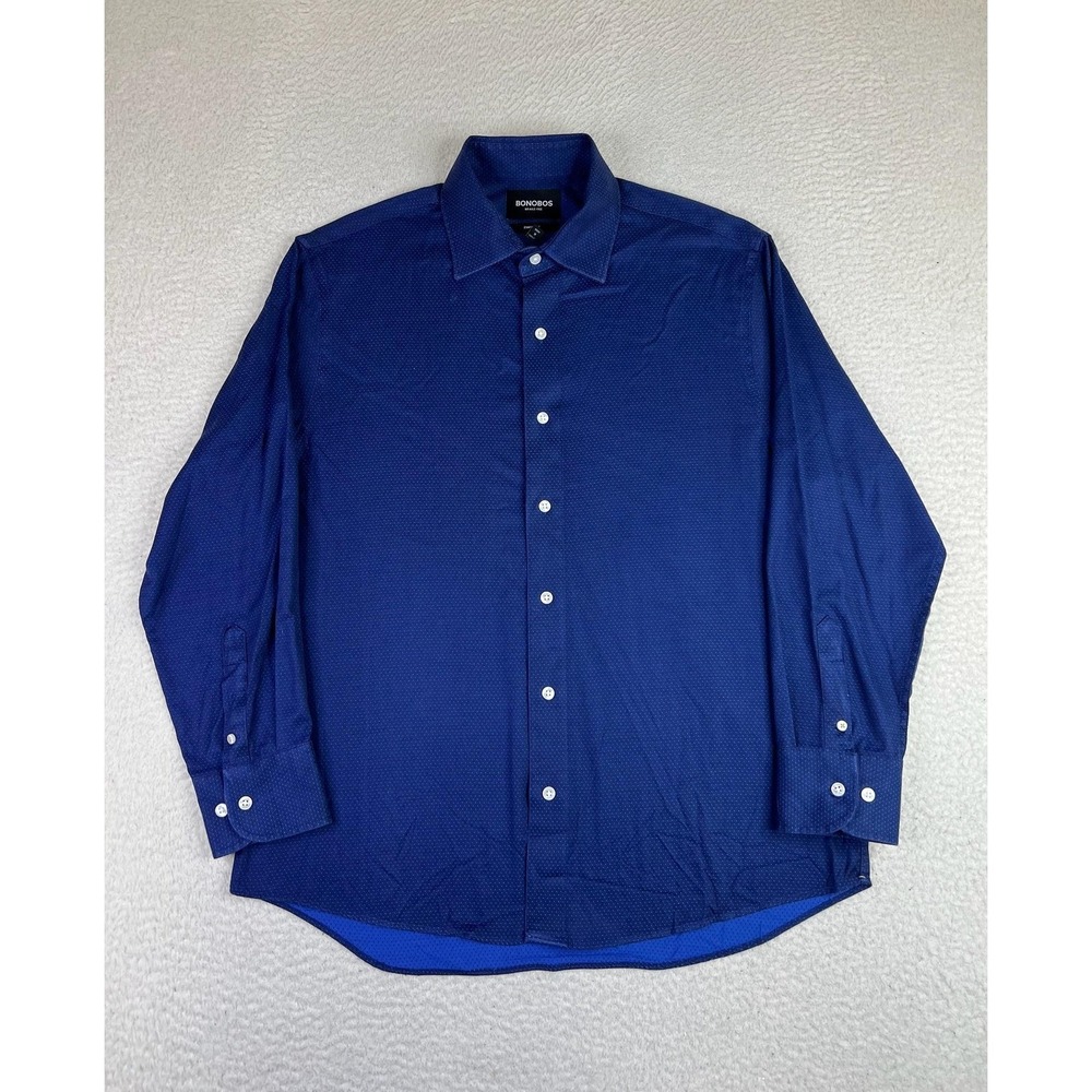 Bonobos Dress Shirt Mens Medium Blue Polka Dot Short Wrinkle Free LS